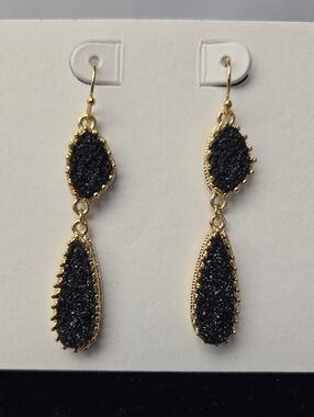 Humble Chic Gold and Black Druzy Teardrop Drop Earrings